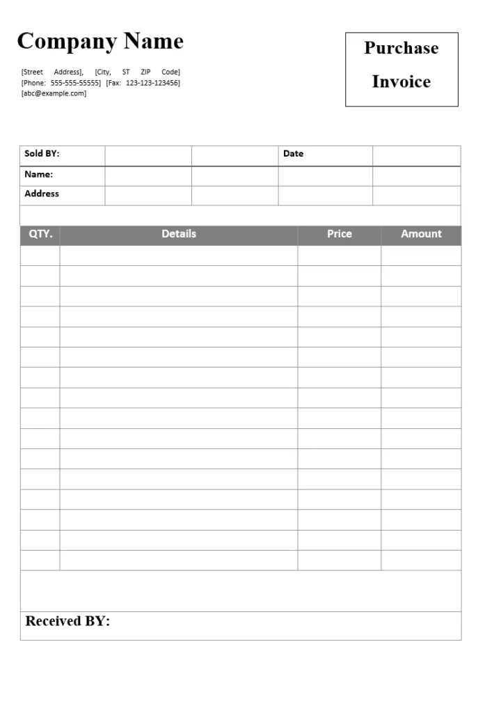 Purchase Invoice Example