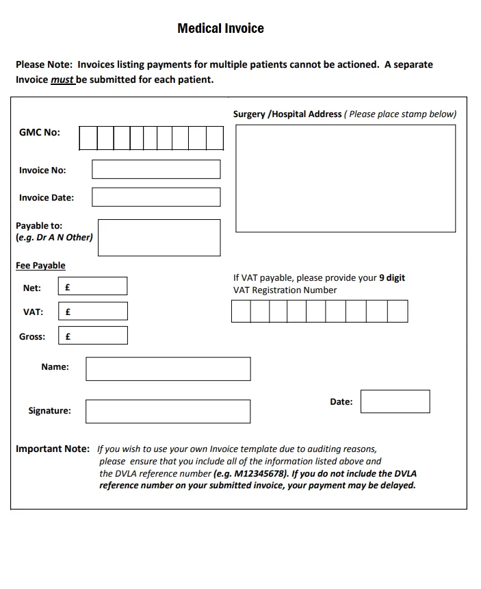 Blank Medical Invoice Template