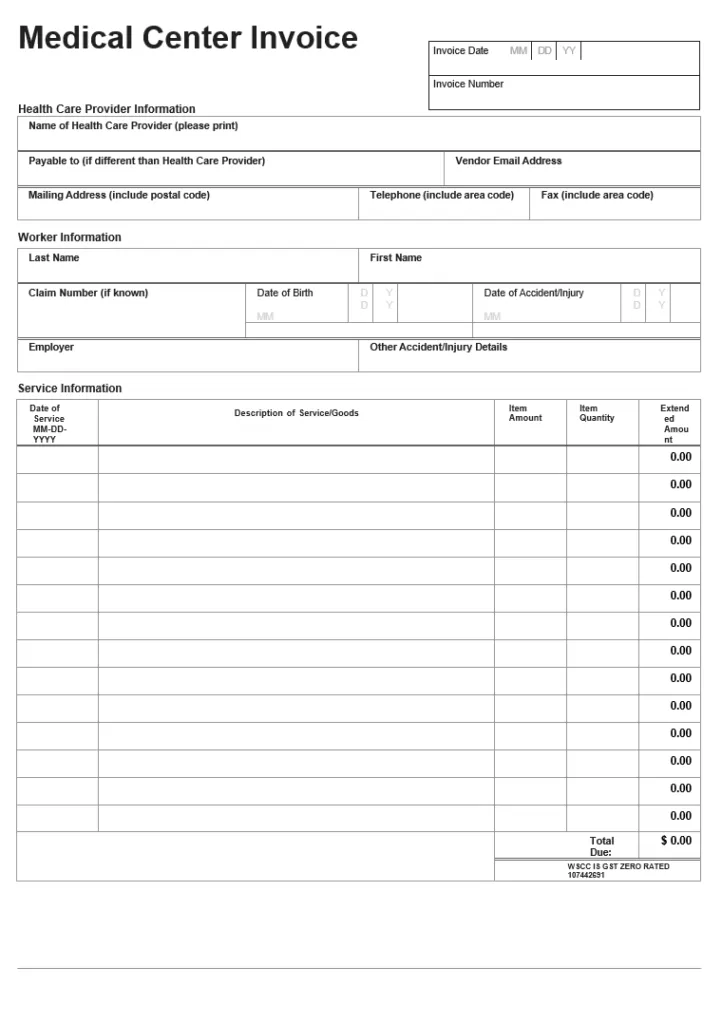 Medical Center Invoice Template