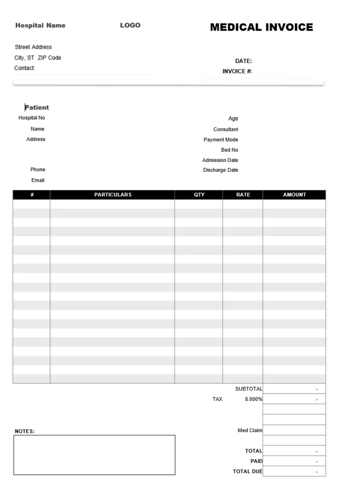 Printable Medical Invoice Template