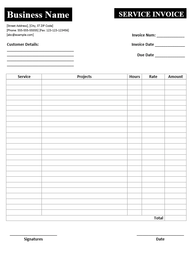 Service Invoice Format